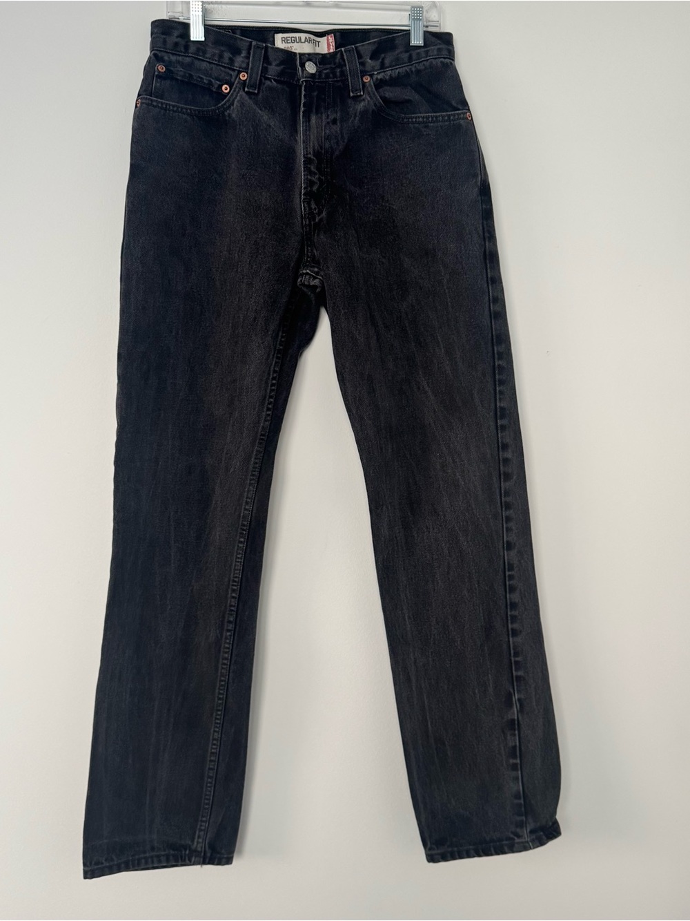Levis 505 Jeans Mens 33x34 Regular Fit Faded Black Grunge Streetwear Vintage